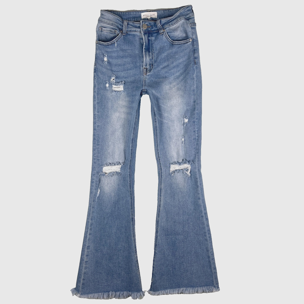 Risen Jeans 7 28 Mid Rise Flare Distress Frayed Hem Boho Festival Cowgirl West